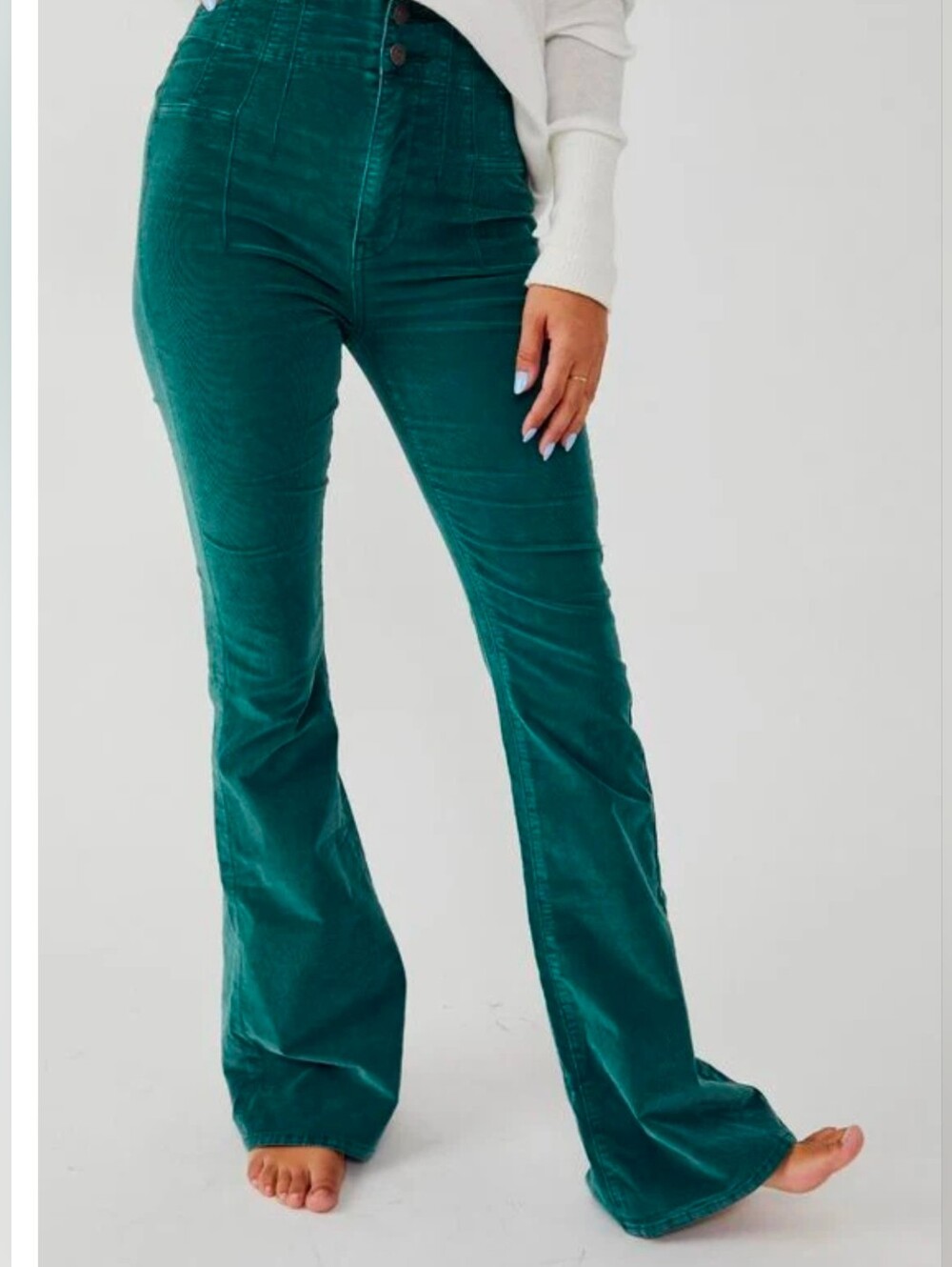 Free People Jayde Corduroy Flare Jeans Kelp Green SZ 28 Boho Indie 90s Retro